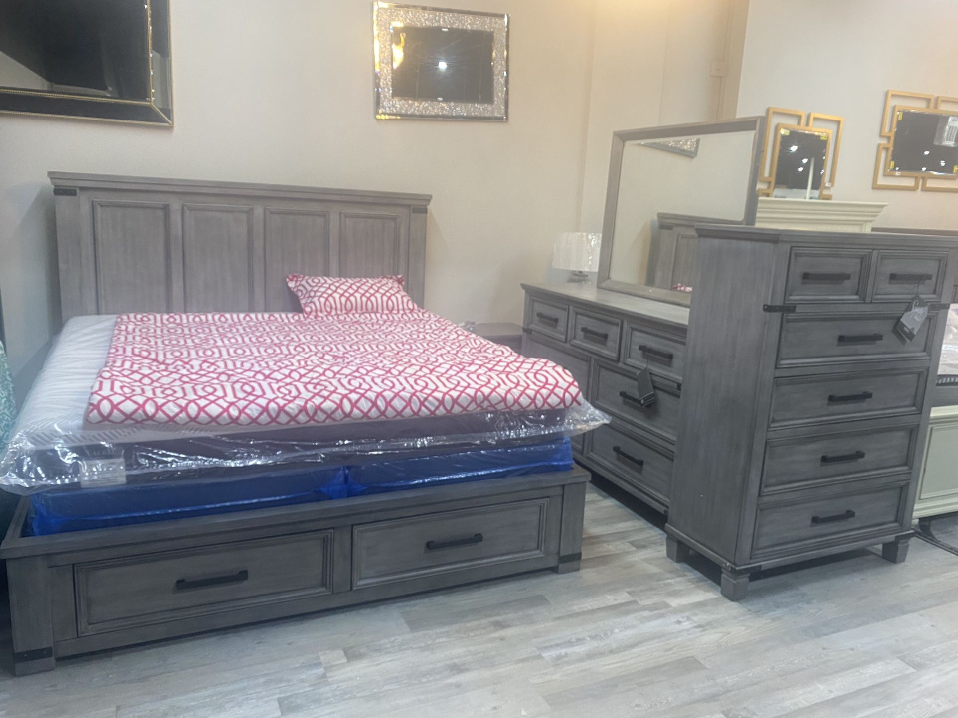 GREY/ GRAY STORAGE BEDROOM SET ! $99 DOWN 1 Year No Interest With Good credit!