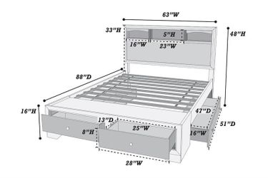 Queen Bed - Bookcase headboard & storage drawers