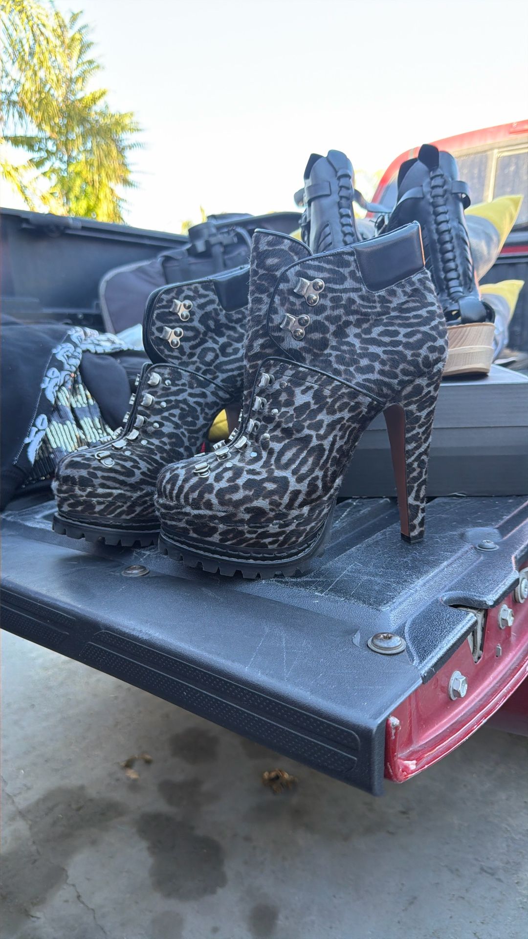 Alain black Grey Pony hair leopard platform Boots
