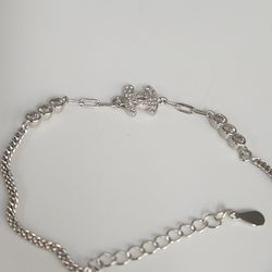Elegant Silver Link  Bracelet With Crystal Letter Charm 7.5"