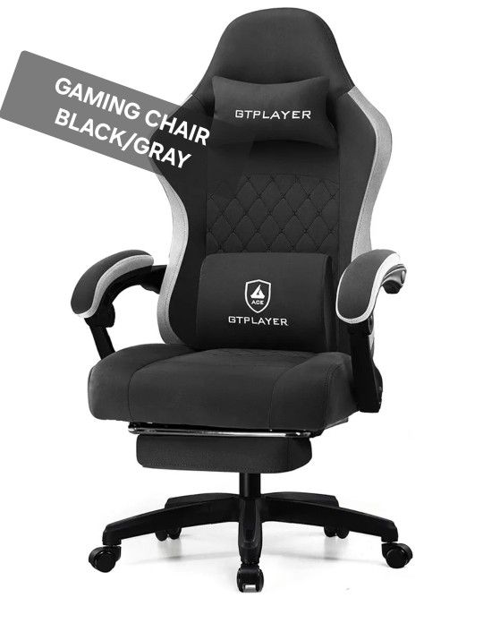 Gaming chair Black/gray 300 lbs cap. foot rest