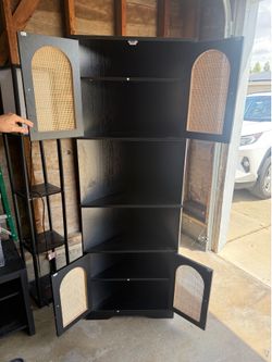 Rattan corner bathroom cabinet