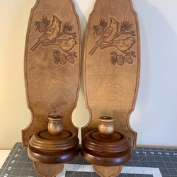 Vintage Wood Wall Sconce CARDINAL Candle Holder 20.5" x 6”