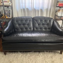 Chesterfield Style Black Leather Loveseat