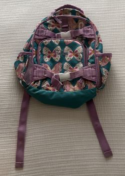 Pottery Barn Kids Backpack - “Ella” monogram, Butterflies/Pink/Turquoise Blue
