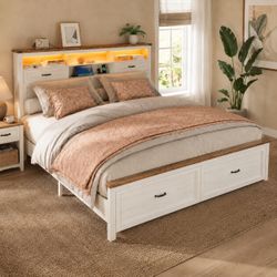 King Size Storage Bed Frame with Ambient Lighting – $129.99
