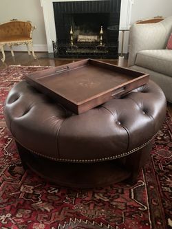 Leather Ottoman Table With Tray