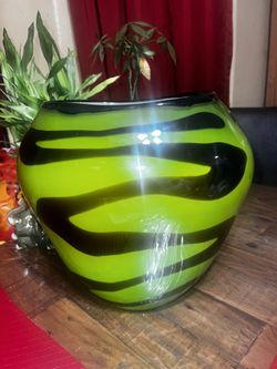 green and black glass vase large 