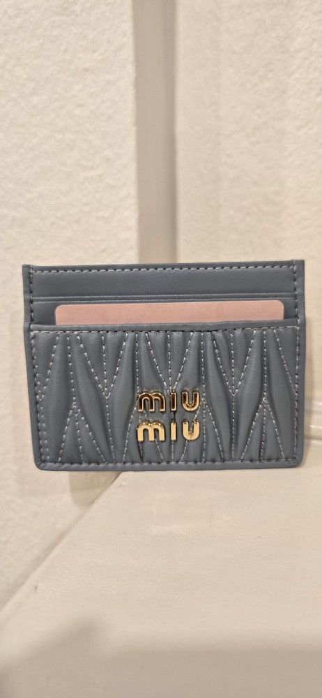 Brand New Miu Miu Matelassé Nappa Powder Blue Leather Wallet