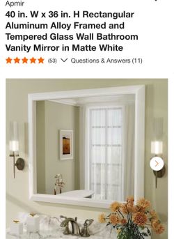 Apmir 40 in. W x 36 in. H Rectangular Aluminum Alloy Framed and Tempered Glass Wall Bathroom Vanity Mirror in Matte White