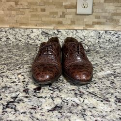 Bally Brown Crocodile Alligator Lace Up Captoe US 10.5 M