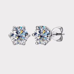 1.0ct Moissanite Stud Earrings | D Color | Silver | GRA Certified