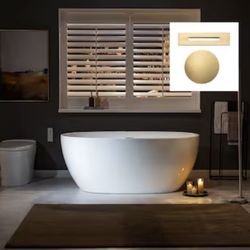 DAMAGED New Out of Box Woodbridge 32x59-in White w/ Brushed Gold Trim Acrylic Oval Soaking Bathtub