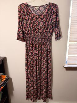 Printed Midi Dress with Smocked Waist
