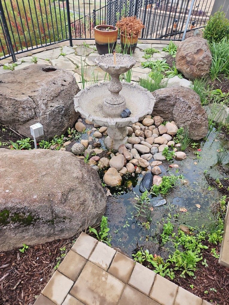 Water Fountain And Big Rocks From LENNAR Model HOME 