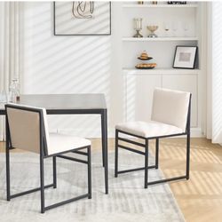 New Ivory Upholstered Dining Chairs Set of 2 | Minimalist Iron Racks | Modern Office Comfort