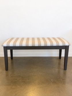 Upholstered Bench | Solid Wood | Ivory Stripe | Newly Refinished