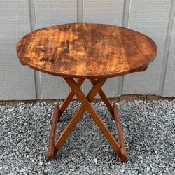 Antique Farmhouse Solid Wood Round Fold Up Folding Side End Accent Collapsible Table