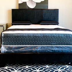Brand New Black Queen Size Leather Bed Frame With New Mattres Set/Fast Does R