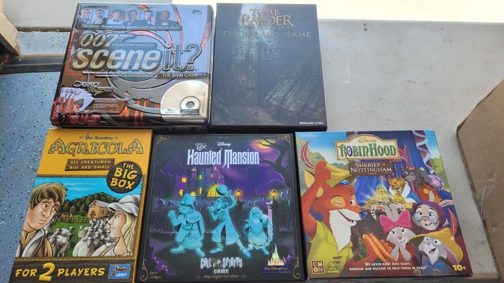 Board Games! 007, Tomb Raider, Haunted Mansion, Robin Hood, Agricola!