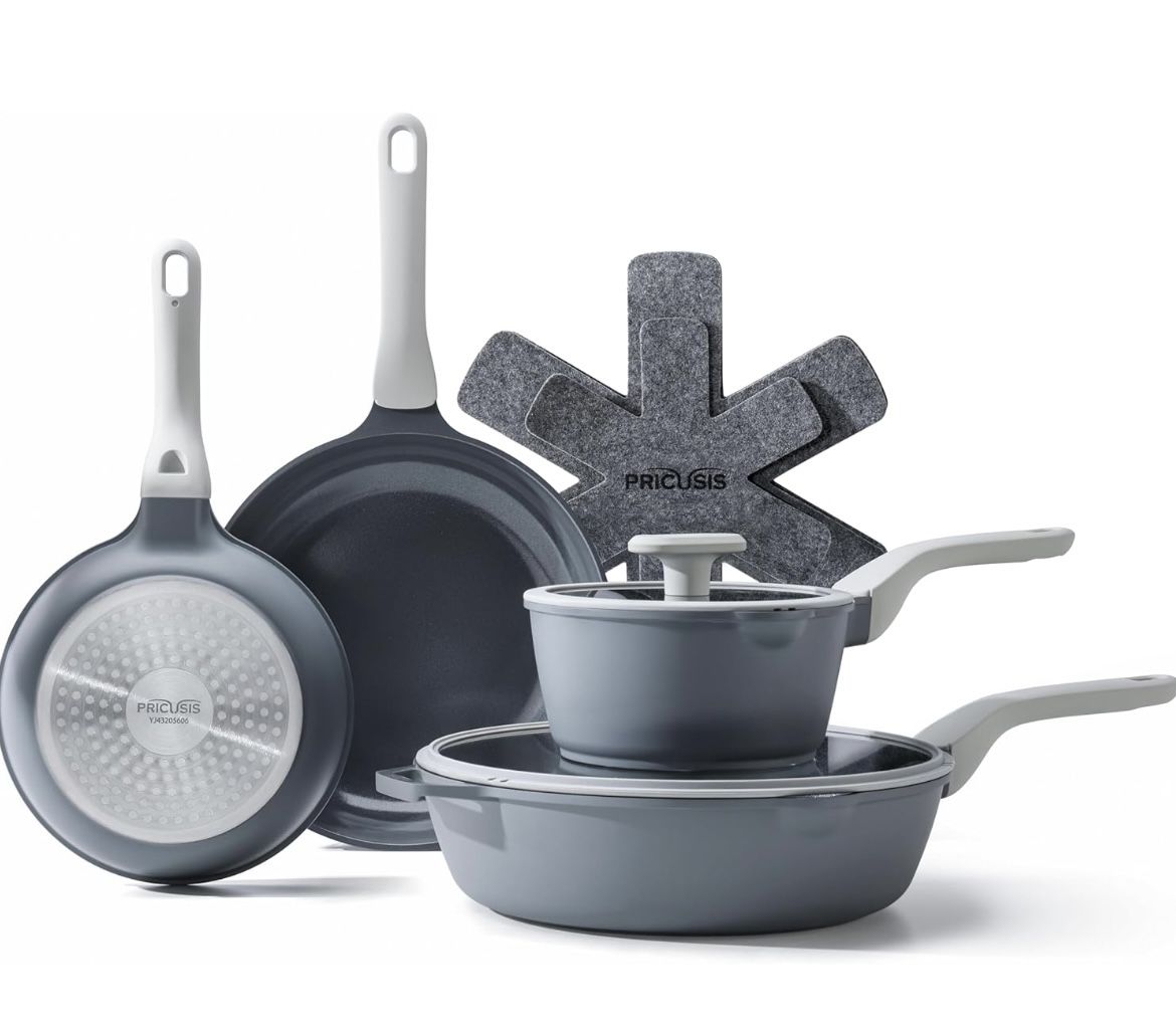 Pots and Pans Set, Non Toxic Ceramic Nonstick Cookware Set, Nonstick Pan Skillet Set, Healthy nonstick frying pan set, PTFE PFOA & PFAS Free, Inductio