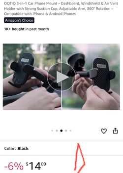 OQTIQ 3-in-1 Car Phone Mount – Dashboard, Windshield & Air Vent Holder with Strong Suction Cup, Adjustable Arm, 360° Rotation – Compatible with iPhone