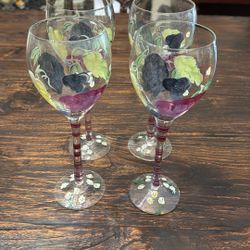 Set of 4 Handpainted Wine glasses