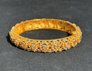 Art-Deco Antique Jewelry 22k solid Yellow Gold natural uncut diamonds 10.00CTW pear polki bangle 8.00” 26.80 grams 10.60mm