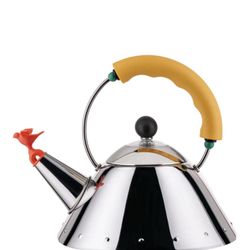 Alessi Kettle 9093/1 Y - Kettle with Magnetic Bottom Suitable for Induction Cooking, in 18/10 Stainless Steel Mirror Polished with Handle and Small Bi