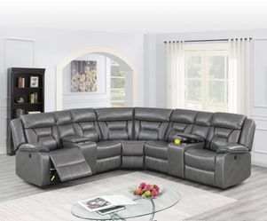 Gray Sectional Sofa With Power Recliner 