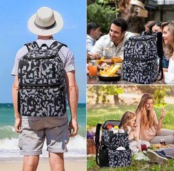 Cooler Backpack 32 Cans Leak Proof Soft Lunch Bag Lightweight Insulated Waterproof Backpack, Large Capacity Soft-Sided Double Decker Cooler Compartmen