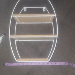 White Metal and Wood Barrel-Shaped Wall Shelf