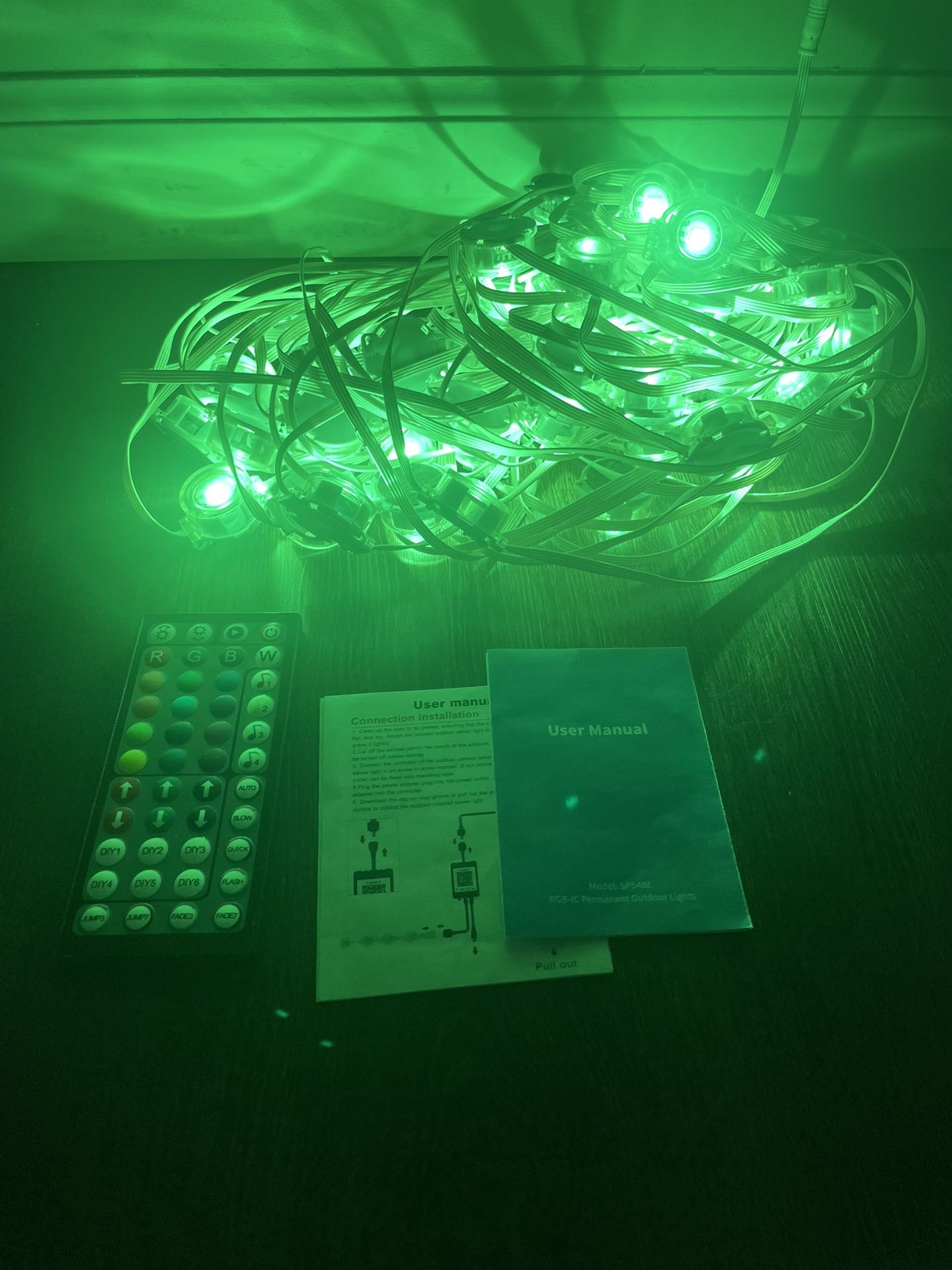 Used permanent Christmas lights you can use remote control or set up on your phone see description