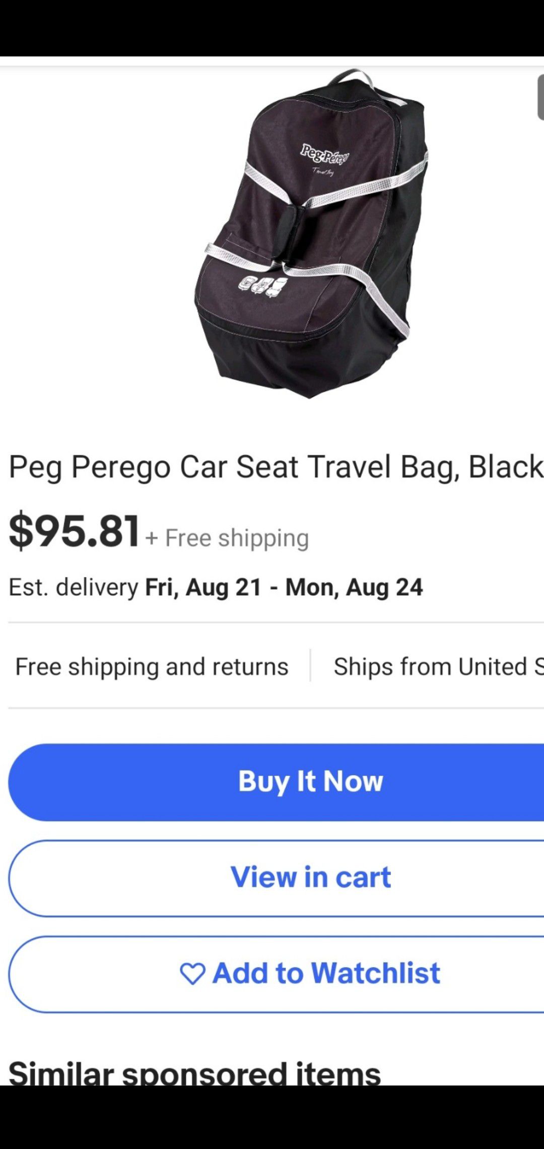 Brand new Peg Pergo Car Seat Travel Bag Black