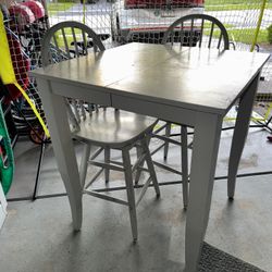 Solid Wood Dining Table with 2 Chairs – Light Gray Finish