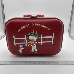 Vintage Going To Grandma’s Hardshell Suitcase, Clam Style Silver/Leather Type
