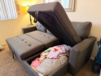 Gray Sectional Sofa with Pull-Out Bed – $100