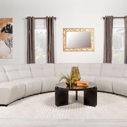5 Piece Round Curved Sectional Ultra Chic Glam In White Ivory 