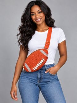 Football-Shaped Rhinestone Crossbody Bag