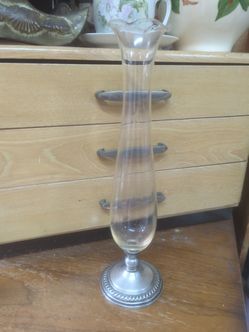 Antique sterling silver base bud vase 10"