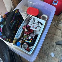 Mickey Mouse, lots of stuff, decoration stuff, stuffed animals and everything that you can think of