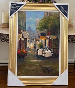 NEW! Parisian Cafe GALLERY QUALITY OIL PAINTING  45 x 32.5