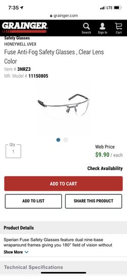 Clear safety glasses - anti fog. Brand new, sealed.