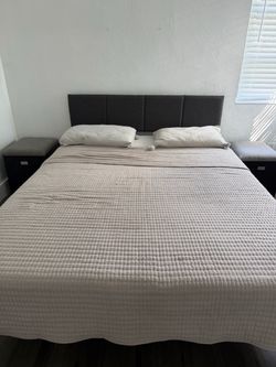 Queen Bed Frame with Upholstered Headboard