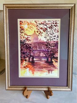 Vintage Original Framed Watercolor of Rome Signed by Artist, Lorenzo