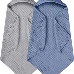 Hooded Baby Towels for Newborn 2 Pack 100% Muslin Cotton Baby Bath Towel with Hood for Babies