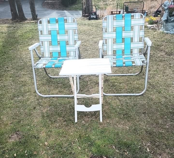 (2) Vintage Folding Chairs & Small Table (See description section please for prices)