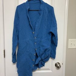 Blue Linen Cardigan 