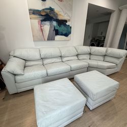 Genuine Leather Dove Gray Sectional Sofa