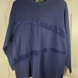 Vtg Blast XL Navy Blue Women Pullover LongSleeve Microfiber Stripes Activewear Top 